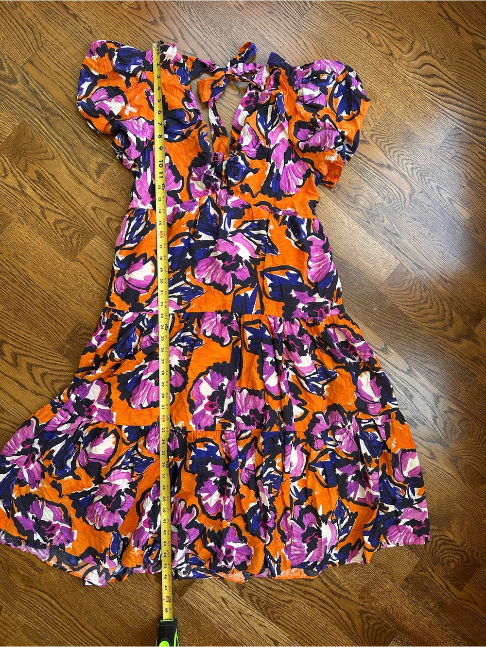 Anthropologie Puff Sleeve Floral Midi Dress XL Open Back Cottagecore Boho Flowy - Picture 12 of 12